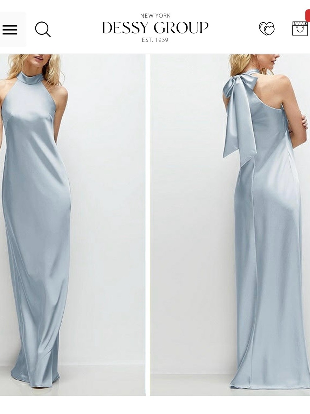 Light Blue Satin Halter-Back Evening Dress
